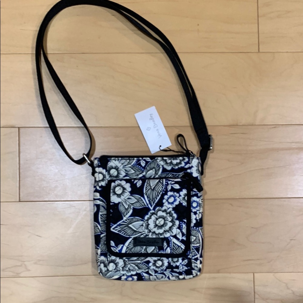 Vera Bradley Black and White Floral Crossbody Bag with blue accents
NWT